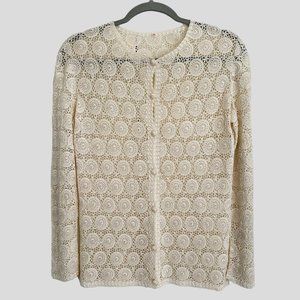 Vintage 60s/70s Crocheted Medium Long Sleeved Cardigan Ivory Cream Silky EUC